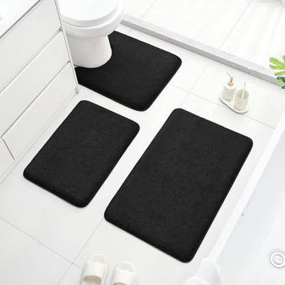 HOMEIDEAS Upgraded Bathroom Rugs Set 3 Piece, Ultra Soft Memory Foam Bath Mats, Super Absorbent Non Slip Washable U-Shaped Toilet Bath Rug (Black, 17"x24"+20"x32"+U-Shaped 20"x24") - color: Black