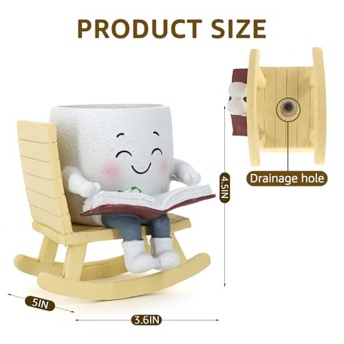 Smiley Face Planter Pot, Cute Resin Head Planter with Drainage Hole, Unique Rocking Chair Succulent Pot for Indoor Outdoor Plants, Funny Plant Lovers Gift for Mother's Day and Christmas (Side-Sitting) - size: 5.91x5.71x5.71"