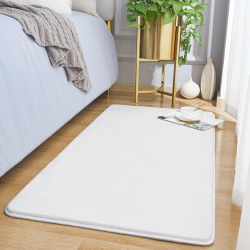 Modern Washable Runner Rugs, 2x4 Feet White Bedroom Runner Rug | Small Area Rugs for Bedroom Living Room, Non Slip Memory Foam Rug for Hallway Entryway Kids Boys Girls Room Laundry Room - color: White, size: 2' x 4' (Runner)
