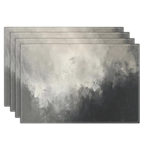 Emvency Farmhouse Placemats Set of 4, 12x18 Inch, Gray and Black | Abstract Vintage Art Painting Table Mats for Outdoor Home Party Kitchen Dining Decoration - color: Abstract Gray Black, size: Set of 4