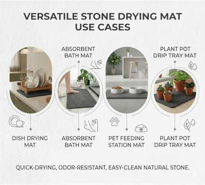 Premium Stone Bath Mat Diatomaceous Earth Ultra Absorbent Quick Drying Easy to Clean Non-Slip Diatomite Stone Bath Shower Mat Ideal for Bathroom Floor (Dark Grey) - color: Dark Grey