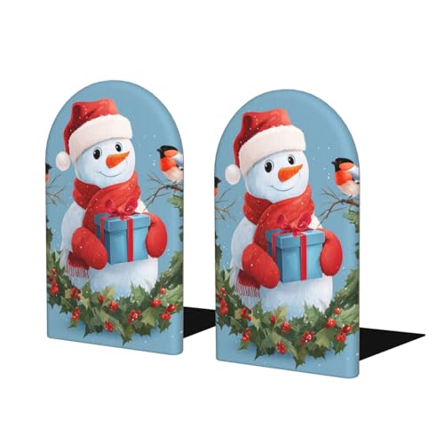 Cartoon Snowman Plant Birds Wooden Bookends for Shelves Decorative Book Ends Universal Book Organizer Holder for Office, Heavy Books, Vinyl Records - color: Cartoon Snowman Plant Birds