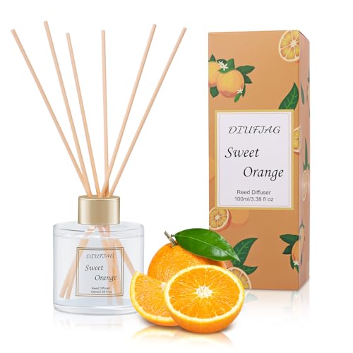 100ml Scent Diffuser with 6 Fiber Sticks, 3.5 oz Reed Diffuser Set | Aromatherapy Fragrance Diffusers Air Fresheners for Home Bedroom Bathroom (Orange)
