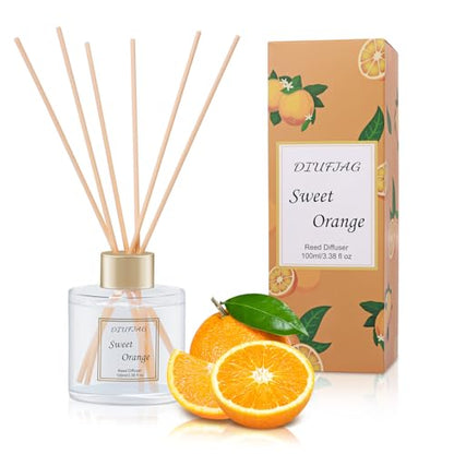 100ml Scent Diffuser with 6 Fiber Sticks, 3.5 oz Reed Diffuser Set | Aromatherapy Fragrance Diffusers Air Fresheners for Home Bedroom Bathroom (Orange)