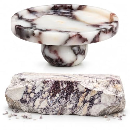 Marble Pedestal Tray, One-of-a-Kind Marble Veining, Decorative Display Riser for Coffee Table, Bathroom Vanity & Kitchen Counter, Stand for Candles, Perfume & Jewelry, Timeless Luxury