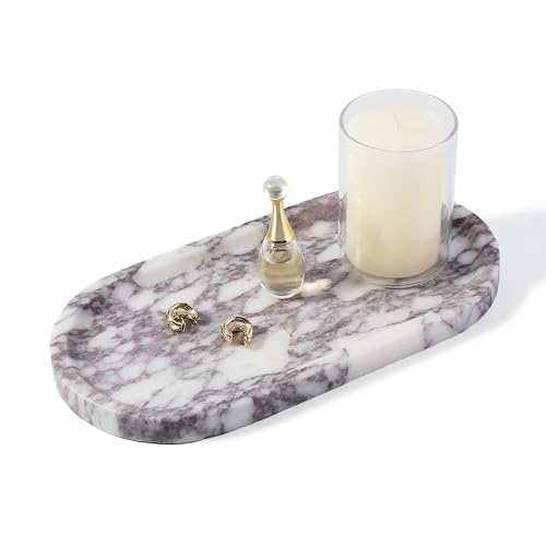 Real Luxurious Natural Marble Vanity Tray, 10"x5" Calacatta Viola Marble Catchall Tray for Bathroom, Stone Perfume Trays Jewelry Dish for Dresser, Genuine Stone Storage Tray for Home Decor - color: Calacatta Viola White