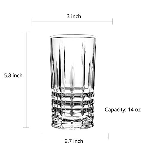 Tall Highball Drinking Glasses Set of 6, Water Glasses, Cocktail Glass 14 oz Clear - style: Style B