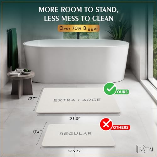 Extra Large Diatomaceous Earth Stone Bath Mat (31.5” x 19.7”) Beige XL | Fast Absorbent Shower Stone Bath Mat For Bathroom - Quick Dry, Easy Clean and Non-Slip Mat - Instant Drying Diatomite Bathmat - color: Beige