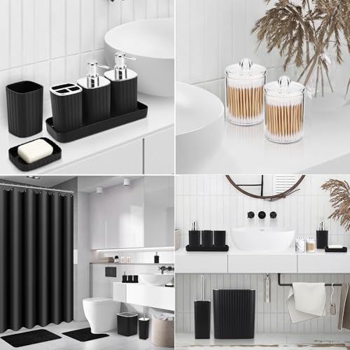 XLHOMO 26PC Bathroom Accessories Set - Gorgeous Black Bathroom Set, Bathroom Accessory Set, Black Shower Curtain Set with Bathtub Mats for Shower Tub - size: Bath Set+Bathtub Mat+Shower Curtain&Rugs, style: Black&Silver