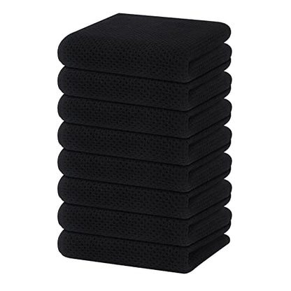 Homaxy 100% Cotton Waffle Weave Kitchen Dish Towels 8-Pack, Black | 13 x 28 Inches, Ultra Soft Absorbent Dish Towels, Quick Drying Cleaning Towels - color: Black, size: 13 X 28 - 8 Pack
