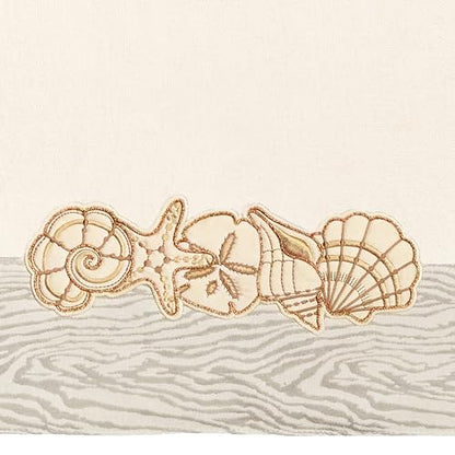 Seaside 4-Piece Luxury Towel Set, Sparkling Seashell Applique, Plush Turkish Cotton, Durable & Quick Dry, Nautical Bath Ensemble, 2 Bath 2 Hand Towels, Beige - color: Beige, size: 2 Pcs Bath 2 Pcs Hand Towel