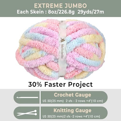 Jumbo Chunky Yarn for Hand Knitting - Super Thick Chenille Chunky Yarn for Crocheting - Extra Soft Bulky Fluffy Blanket Big Yarns 8 Jumbo Pack (27yds,8 oz Each Skein) - color: Soft Macaron