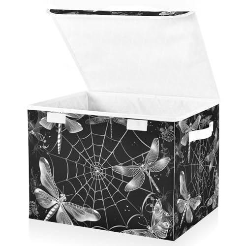 senya Halloween Baskets Collapsible Storage Bins with Lids, Spider Webs Dragonflies Storage Boxes Clothes Baskets for Organizing, B06D22020 - color: Halloween 1