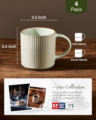 famiware Coffee Mug Set of 4, Star 12 oz Ceramic Mugs Cups Set with Handle | Stoneware Stackable Catering Cup for Coffee, Tea, Cappuccino, Latte, Microwave & Dishwasher Safe, Light Green - color: Star-Light Green, size: 4 Count (Pack of 1)