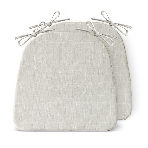 IASEAHK Chair Cushions for Dining Chairs Set of 2, Non Slip Kitchen Chair Pads, 17" x 16" x 2", Indoor Dining Chair Cushions with Ties, D-Shaped Seat Cushions for Kitchen Chairs, Beige - color: Beige, size: 2 Pack