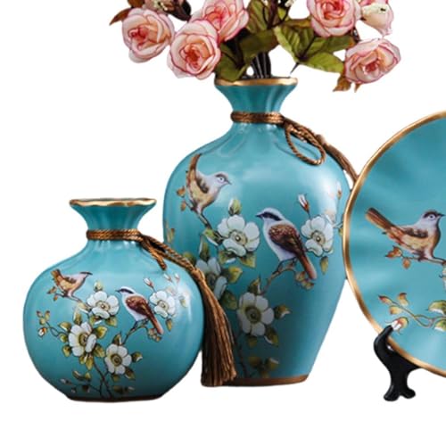 3 Pieces Ceramic Vases, Flower Arrangement Display, Plant Container, Interior Decoration, Blue