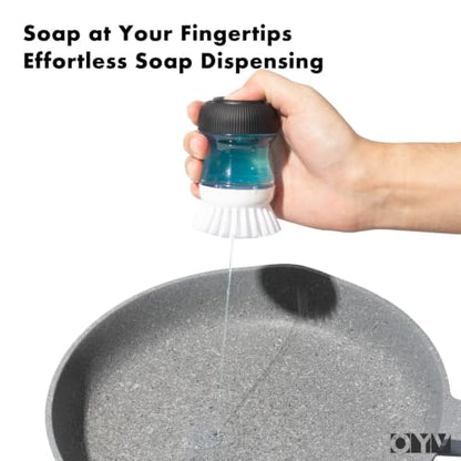 OYV Soap Dispensing Palm Brush, 1-Pack Dish Scrub Brush, Black/Clear/White | Dish Brush with Soap Dispenser, Non-Scratch Nylon Bristles, For Dishes, Pots, Pans And Sinks - color: Black/Clear/White