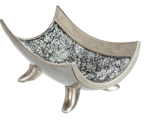 Creative Scents Schonwerk Silver Centerpiece Bowl - Coffee Table Decor - Centerpiece Table Decorations for Dining Room Living Room or Entry Table - Decorative Bowl - Best Wedding/Birthday Gift - color: Silver with Crackled Glass