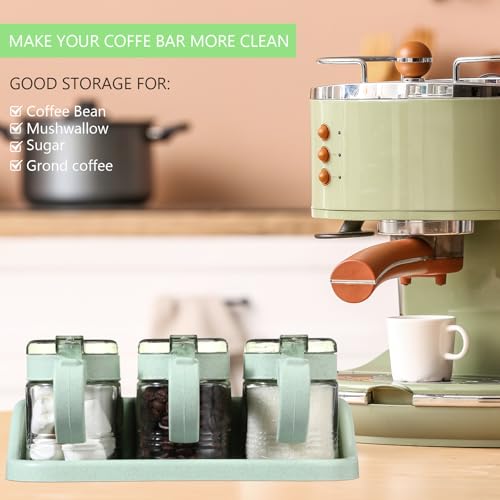3 Pcs Sugar Coffee Container Set 16 oz Glass Condiment Jar Spice Container Coffee Station Organizer Set with Label Stickers Scoop for Bean and Sugar Candy, Oats, Nuts(Green) - color: green