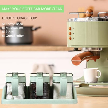 3 Pcs Sugar Coffee Container Set 16 oz Glass Condiment Jar Spice Container Coffee Station Organizer Set with Label Stickers Scoop for Bean and Sugar Candy, Oats, Nuts(Green) - color: green
