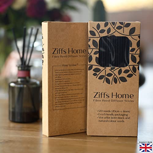 Ziffs Home® 120pcs Black Fibre Reed Diffuser Sticks - 20cm/7.87in x 4mm/0.16in - Thick Reeds Sticks - Fibre Reeds for Diffusers - color: Black - 7.87 Inch - 20cm