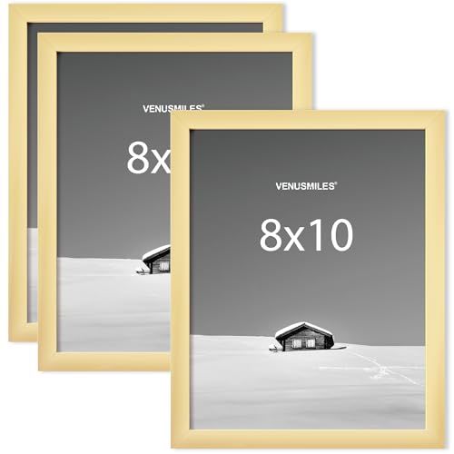 8x10 Picture Frame, Display 8x10 Photo Frames - High Definition Plexiglass - Vertical and Horizontal Display - Wall Hanging or Table Top Frame - Gold, 3 Pack - color: Gold, size: 8x10, 3P