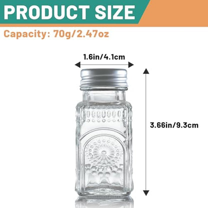 2 Pack Glass Salt and Pepper Shakers with 304 Stainless Steel Lid, Vintage Spice Shakers for Dining Room Table, Kitchen, Restaurant (Sunflower Style)