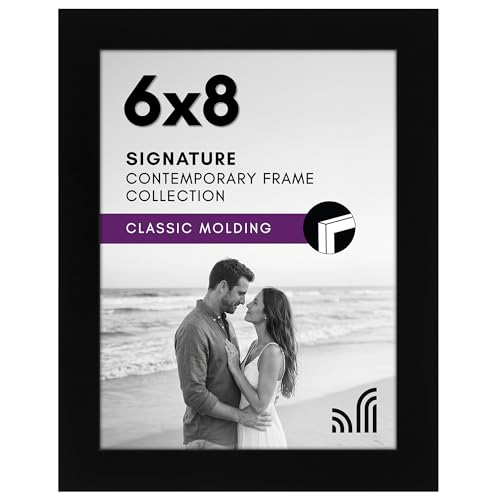 Americanflat 6x8 Picture Frame - Engineered Wood - Black | Shatter-resistant glass, wall or tabletop display with included easel, sawtooth hangers included - color: Black, size: 6x8