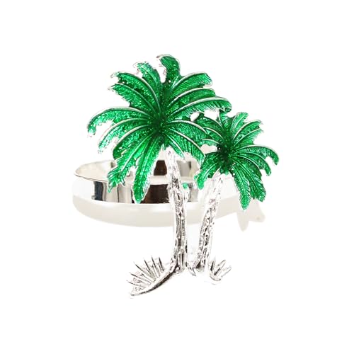 Palm Tree Napkin Rings Set of 6 Tropical Coastal Napkin Holder Ring for Spring Party Summer Wedding Decor,Green Coconut Tree Dining Table Setting for Hawaii Holiday Gatherings & Beach House - style: Palm Tree