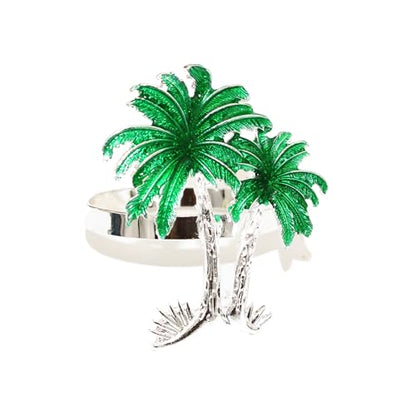 Palm Tree Napkin Rings Set of 6 Tropical Coastal Napkin Holder Ring for Spring Party Summer Wedding Decor,Green Coconut Tree Dining Table Setting for Hawaii Holiday Gatherings & Beach House - style: Palm Tree