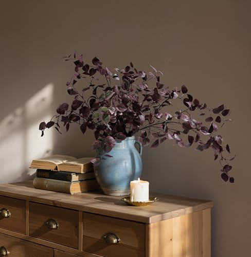 5PCS Artificial Fall Eucalyptus Leaves Stem Plants, 32.7 inch Fake Leaves Autumn Greenery Branches Burgundy Shrubs Silk Faux Foliage DIY Stems for Thanksgiving Festival Home Kitchen Farmhouse - color: Burgundy