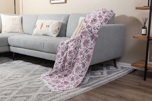 Flower Organic Cotton Turkish Throw Blanket, Muslin - Burgundy | Thin, Soft, Lightweight, Breathable Gauze Weave, Red and White Reversible Floral Print, for Sofa, Chair, Couch, 65" x 65" - color: Burgundy Whimsy