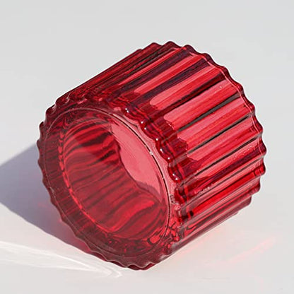 VOHO Red Candle Holders for Table Centerpiece, Set of 12 Tea Light Holder | Glass Ribbed Tealight Candle Holder for Tealight Candles, Small Votive Candle Holders for Her Valentine Christmas(2x1.4 Inch) - color: Red