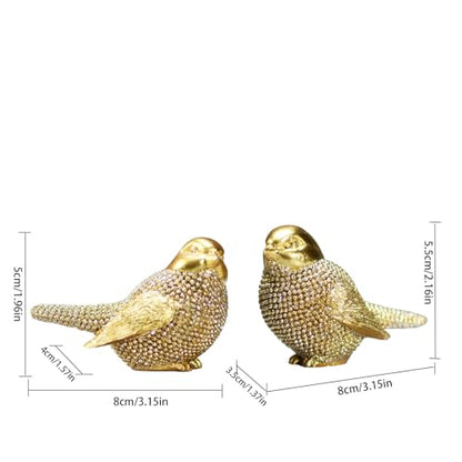 Set of 2 Pcs Small Gold Birds Statues Home Decor Modern Style Decorative Ornaments for Living Room Decor, Bedroom, Office Desktop, Cabinets Collectible Bird Figurine