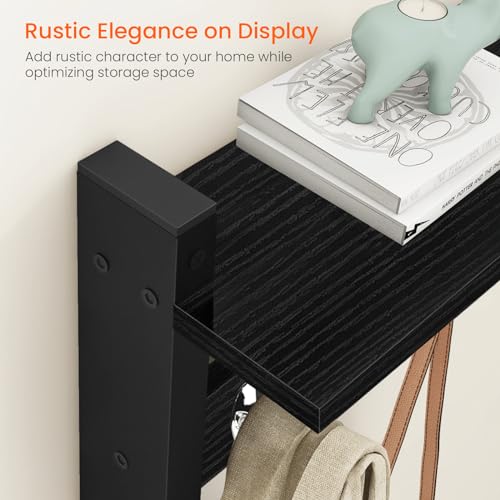 Wall Coat Rack With Shelf, Wood Entryway Hanger With Hooks, Small Floating Pegs for Hanging Coats, Hats, Purses, Backpacks, Black - color: Black, size: 17.1 Inch Long