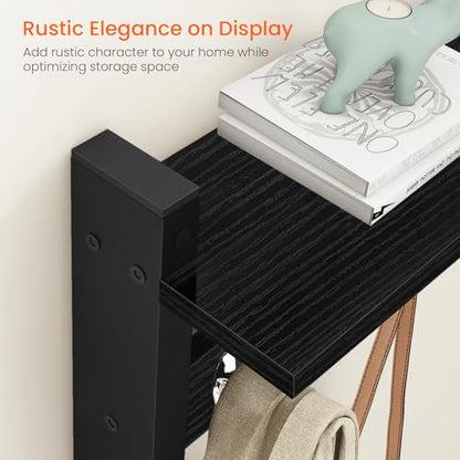 Wall Coat Rack With Shelf, Wood Entryway Hanger With Hooks, Small Floating Pegs for Hanging Coats, Hats, Purses, Backpacks, Black - color: Black, size: 17.1 Inch Long