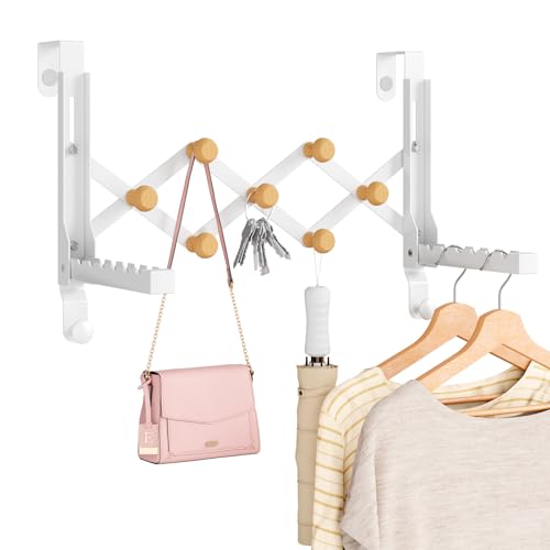 BAKON Over The Door Hanger Folding Clothes Drying Rack for Hanging Clothes | No Drilling,Heavy Duty,Portable Space Saving Collapsible Over Door Drying Rack for Hanging Clothes Coat Towel，Fit Door 1-3/4"