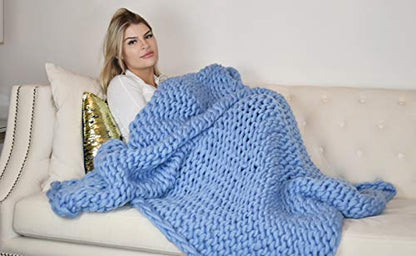 Chunky Knit Blanket (50X60 Inches) Warm Soft Cozy for Lounge Sofa & Bedroom Handmade Knitted Yarn Throw Blanket (Blue, 1) - color: Blue