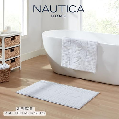Nautica - Bath Rugs, Soft & Absorbent Plush Bath Mat with Skid Resistant Backing, Oeko-Tex Certified (Nautica Logo White, 2-Piece) - color: Nautica Logo White