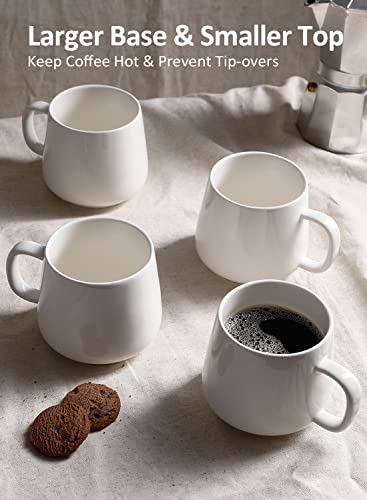 Teocera Coffee Mugs Set of 4-12oz Chip-Resistant Ceramic Cups with Ergonomic Handle | Dishwasher & Microwave Safe White Mugs | Keeps Beverage Hot, Perfect for Family Kitchen & Holiday Gifts - color: White