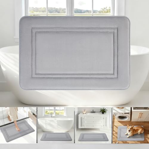 Bathroom Rugs Set 2 Piece, 20" x 32" + 16" x 24" Memory Foam Bath Mat Set, Soft Absorbent Quick Dry Non Slip Washable Bathroom Rugs for Tub, Shower, Sink & Vanity, Grey - color: Grey（h1 Mat） - 32 X 20 Inch - 2 Pack
