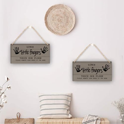 Little Fingers Sign - Please Remove Shoes At Door - 12x12in Grey No Shoes Sign for Front Door Wall Hanging - color: Dark Grey-Since Little Fingers