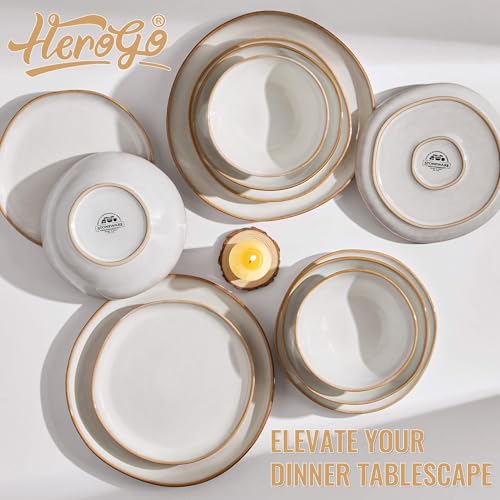 Herogo 24Pcs Plates and Bowls Dinner Set, Stoneware Dinnerware Dishes Sets for 6, Ceramic Dishware Tableware Includes Dinner Salad Plates, Soup Bowls, Microwave & Dishwasher Safe, Pearl White - color: Pearl White, size: 6 Set (24pcs)