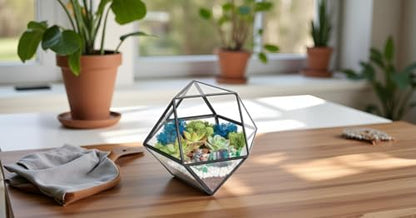 Creations by Nathalie DIY Geometric Glass Terrarium Kit with Moss & Tools | DIY geometric glass terrarium kit with moss, tools, and supplies for creating an indoor terrarium display with your plants. - color: 7” Geometric Dodecahedron