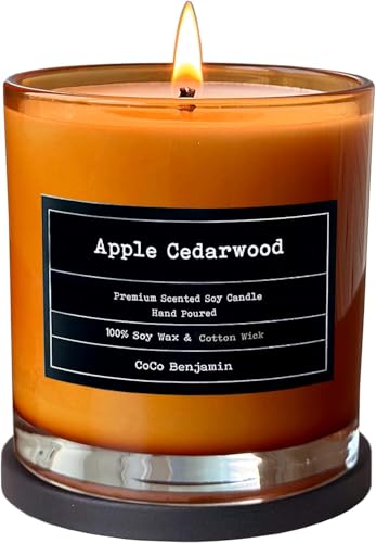 100% Natural Soy Wax Candle by CoCo Benjamin - Highly Scented & Hand-Poured Luxury Candle (Apple Cedarwood) - Clean Burning Cotton Wick - style: Apple Cedarwood (Cotton Wick)
