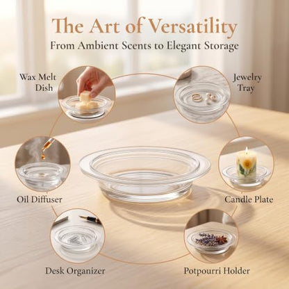Didiseaon Transparent Glass Wax Melt Warmer Dish 4.52In Replacement Tray for Fragrance Lamp and Candle Warmer Smooth Surface Accessory for Home Fragrance Use | Heat-resistant 4.5" clear glass dish for wax melts & oils. Leakproof, easy clean, fits most sta