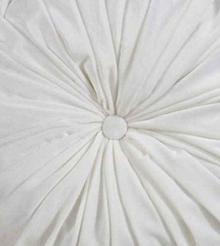 SARO LIFESTYLE Round Velvet Pintucked Poly Filled Throw Pillow - color: White, size: 1 Count (Pack of 1)
