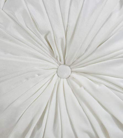 SARO LIFESTYLE Round Velvet Pintucked Poly Filled Throw Pillow - color: White, size: 1 Count (Pack of 1)