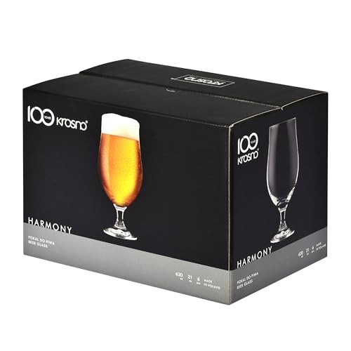 KROSNO Beer Glasses Set of 6, 16.9 oz, Harmony Collection | Drinking Glasses, IPA, Pilsner, Ale, Drinking Set, Lead-Free Crystal, Beer Stein, Dishwasher Safe - style: Beer 16.9 oz (Set of 6)