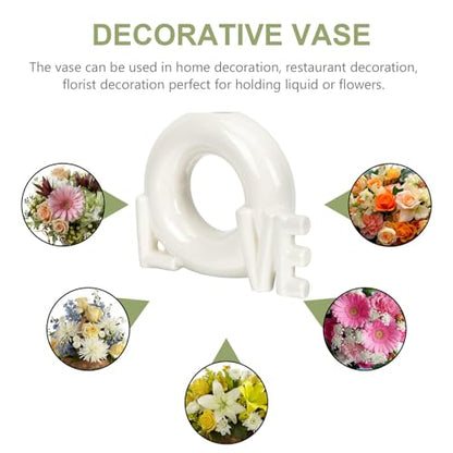 Love Shaped Ceramic Flower Vase, Glossy Donut Design, Creative Home Décor for Valentine’s Day, Dried Flower Arrangement Container, Simple Aesthetic Vase for Living Room and Office